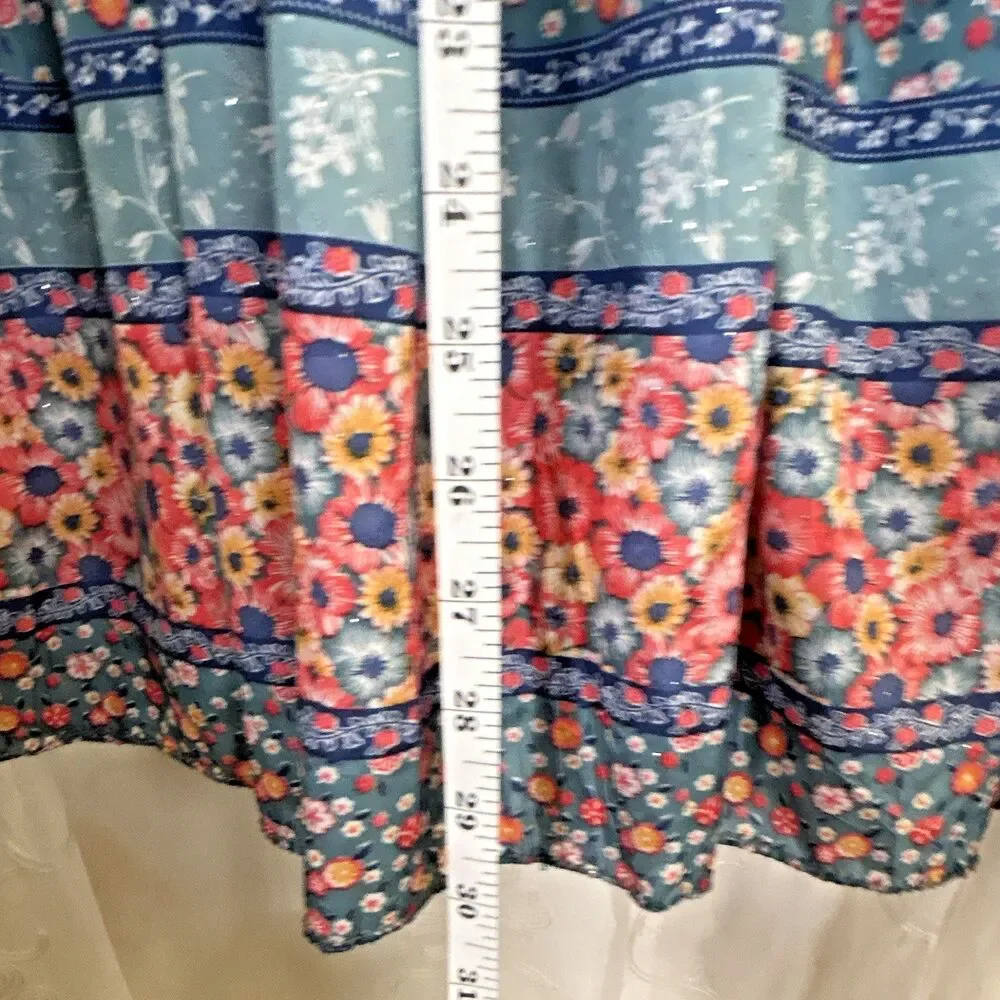 Confecciones Ruth Girls Blue Pink Floral Smocked Tiered Maxi Dress Flutter Sz 1